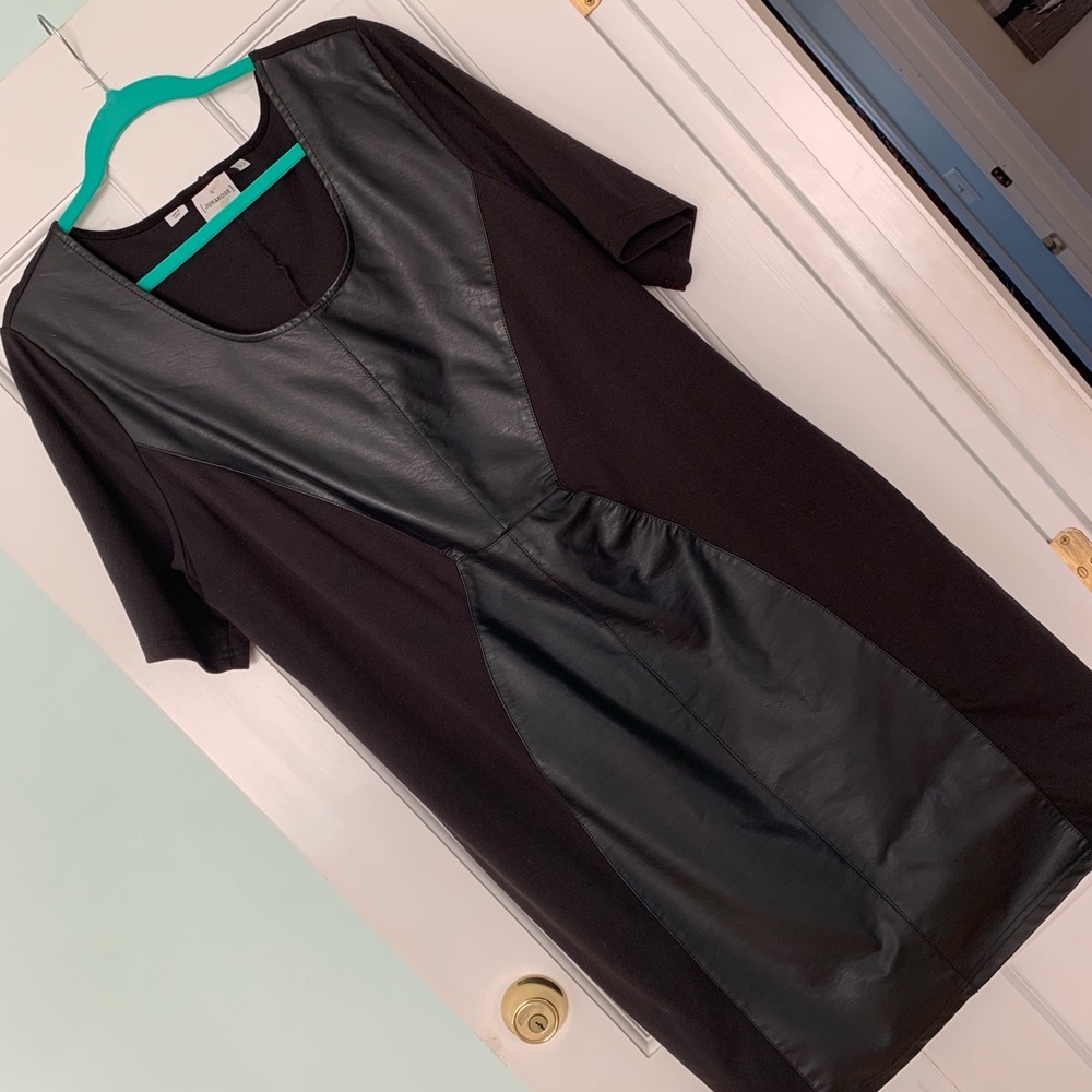 Plus Midi Dress with Faux Leather Accents